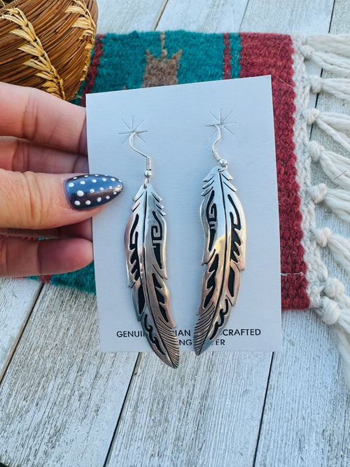 Handcrafted Sterling Silver Beaded Feather Dangle Earrings