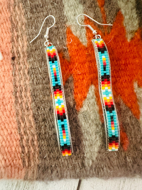 Navajo Handmade Multicolor Beaded Dangle Earrings