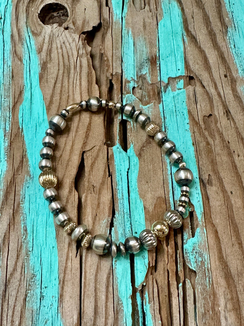 Navajo Gold Plated Silver & Sterling Silver Pearl Beaded Bracelet