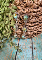 Handmade Natural Royston Turquoise and Sterling Silver 3 Stone Dangles