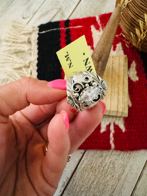 Old Pawn Vintage Handcrafted Sterling Silver & CZ Ring Size 5.25