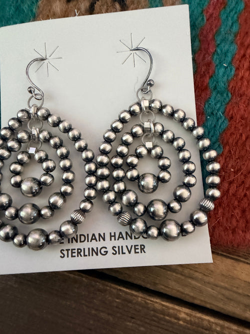 Handcrafted Sterling Silver Pearl Beaded Dangle Earrings