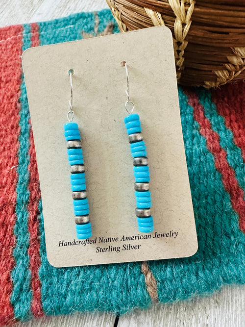 Navajo Turquoise & Sterling Silver Beaded Dangle Earringr