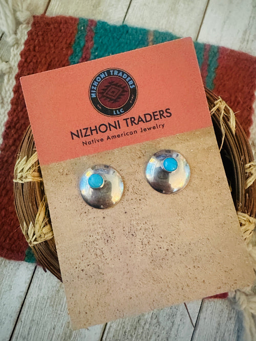 Handcrafted Old Pawn Sterling Silver & Turquoise Stud Earrings