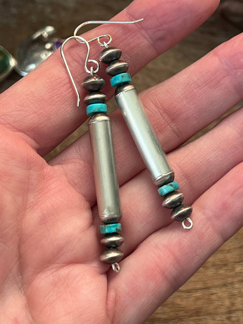 Handcrafted Sterling Silver and Turquoise Beaded Dangle Earrings by Crystal Haley