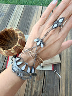Handcrafted Old Pawn Mother of Pearl & Sterling Silver Cuff Bracelet with Hand Chain