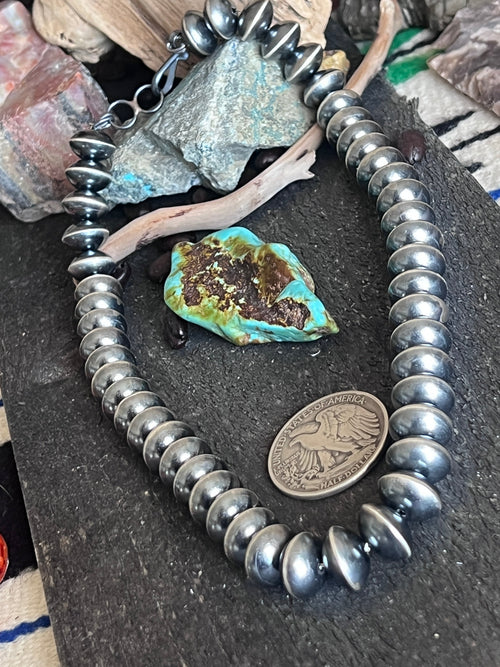Handcrafted 13.5mm Sterling Silver Saucer Pearl Bead Necklace by Michelle Jameson, 18 inches