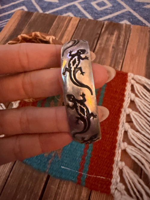 Handcrafted Old Pawn Sterling Silver Lizard Cuff Bracelet