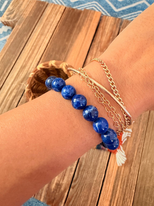 Handcrafted Lapis Beaded Stretch Bracelet