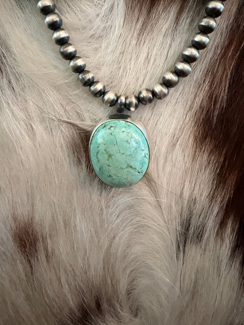 Handcrafted Turquoise & 5mm Sterling Silver Pearl 18” Beaded Necklace
