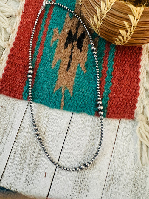 Navajo Sterling Silver Pearl Beaded 18” Necklace