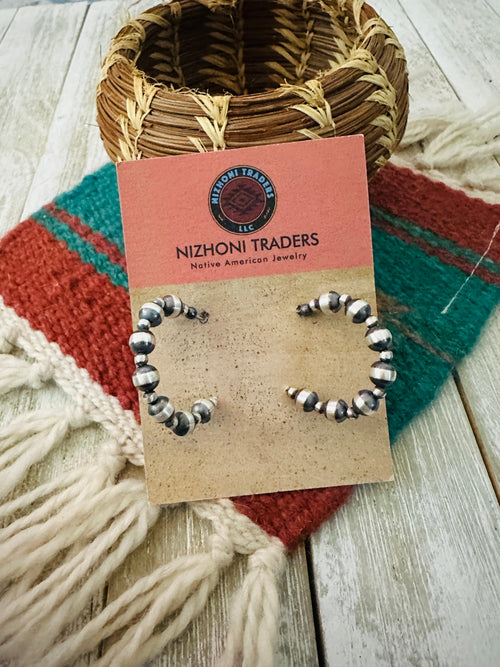 Handcrafted Sterling Silver Pearl Beaded Hoop Earrings