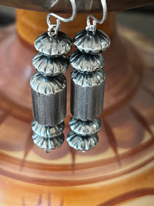 Navajo Pearl Sterling Handmade Bead Dangle Earrings by Tonisha Haley