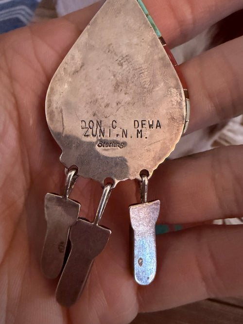 Old Pawn Handcrafted Sterling Silver and Multi Stone Bald Eagle Inlay Necklace by Don C. Dewa
