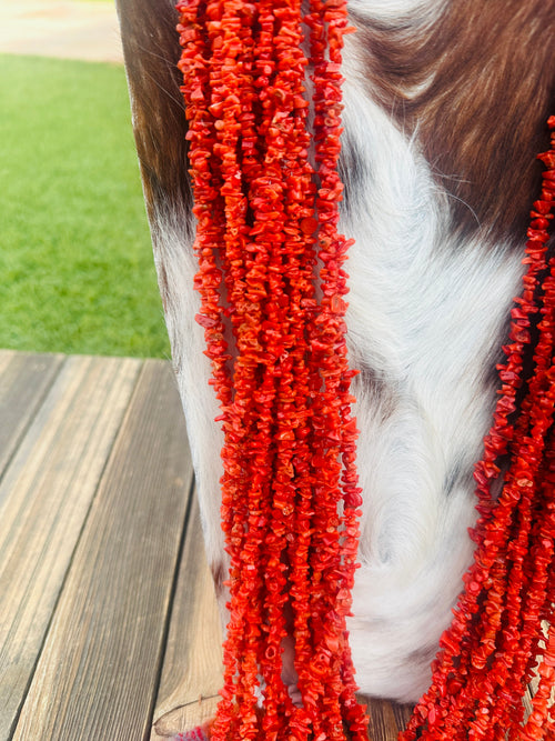 Handcrafted Coral & Sterling Silver 15-Strand Beaded Necklace