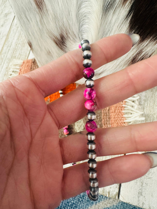 Navajo Sterling Silver & Pink Mojave Beaded Necklace
