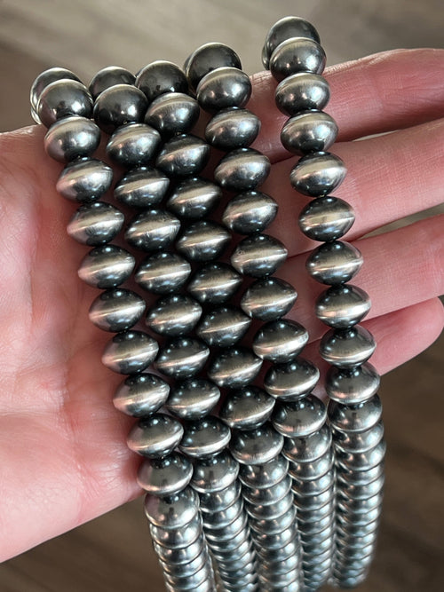 Vinita Cowboy Handmade 11.5mm Sterling Silver Navajo Saucer Pearl Beaded Necklaces