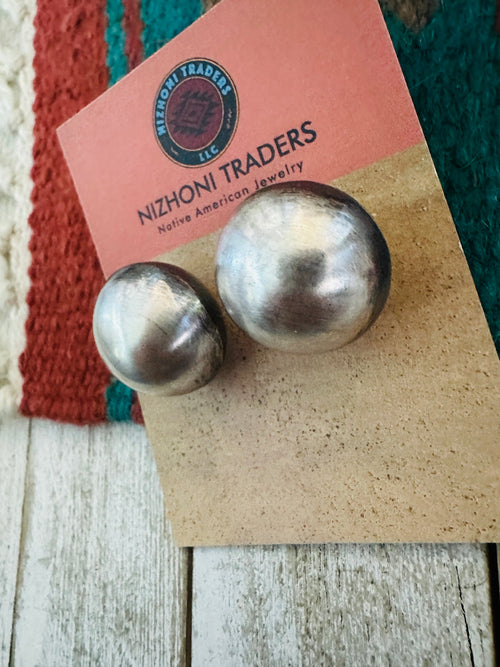 Navajo Sterling Silver Pearl Stud Earrings 16mm