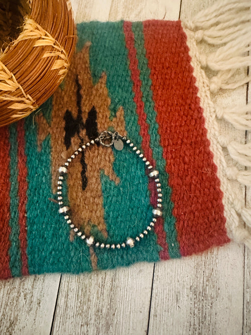 Handcrafted Sterling Silver Pearl Beaded Bracelet 7.5"