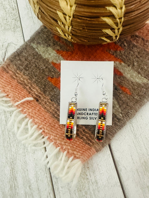 Navajo Handmade Multicolor Beaded Teardrop Dangle Earrings