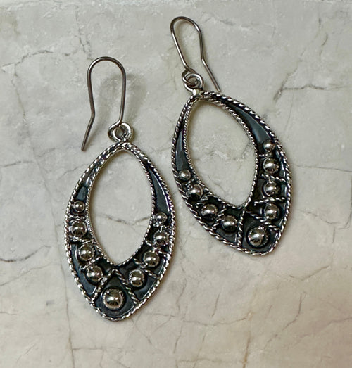 Vintage Style Beaded Sterling Silver Marquise Earrings