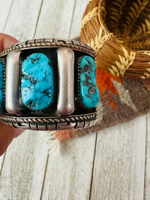 Old Pawn Navajo Kingman Turquoise & Sterling Silver Cuff Bracelet by Richard Hoskie