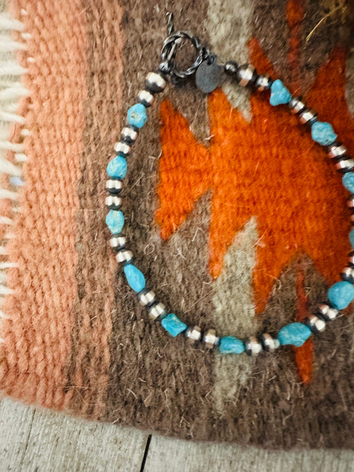 Navajo Sterling Silver Pearl & Turquoise Beaded Bracelet