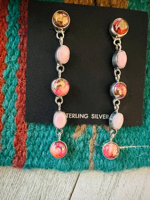 Navajo Sterling Silver, Queen Pink Conch & Pink Mojave Dangle Earrings