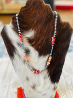 Navajo Sterling Silver & Spiny Oyster Beaded 20” Necklace