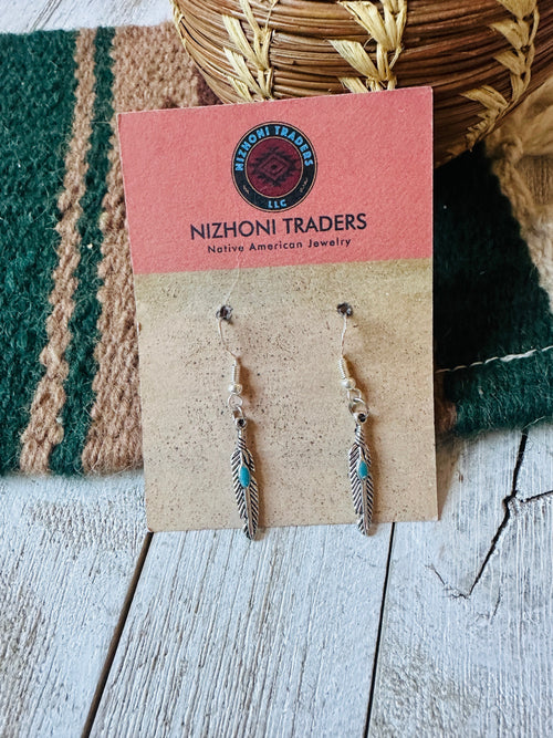 Navajo Turquoise & Sterling Silver Feather Earrings