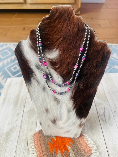 Navajo Sterling Silver & Pink Dream Mojave Beaded Necklace