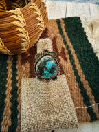 Old Pawn Handcrafted Turquoise & Sterling Silver Ring Size 4.75