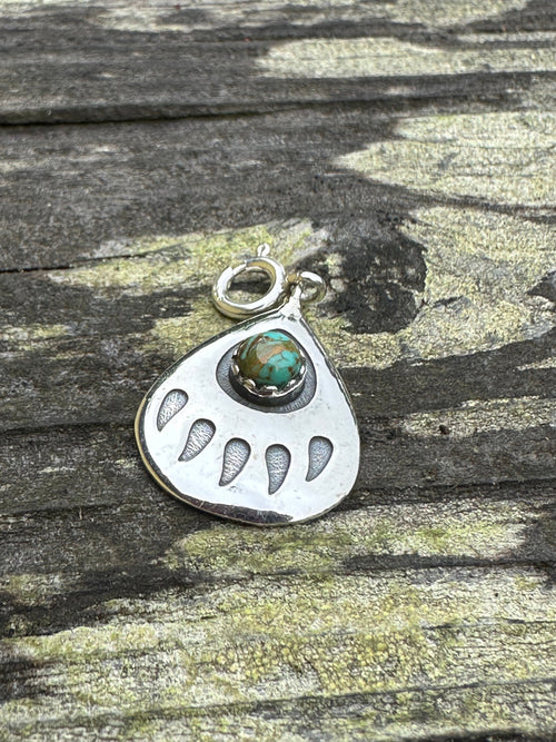 Sterling Silver and Royston Turquoise Bear Paw Charm