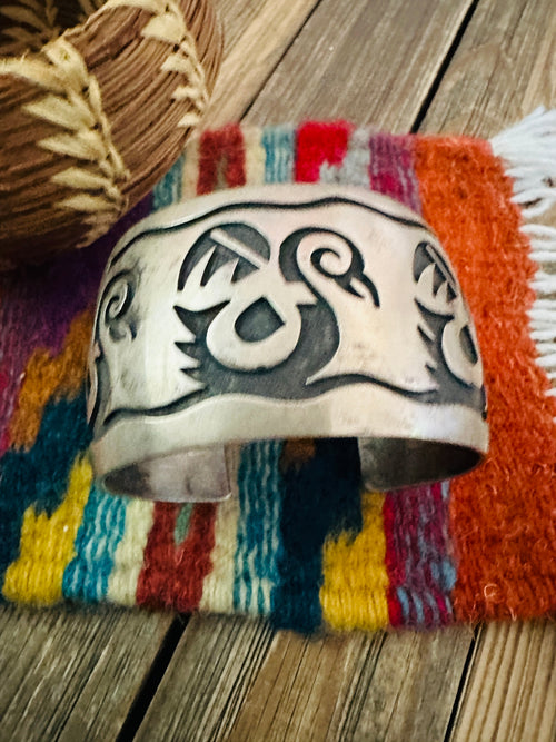 Handcrafted Old Pawn Sterling Silver Overlay Cuff Bracelet