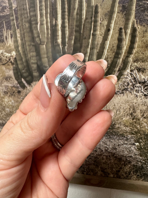 Beautiful Handmade Sonoran Turquoise And Sterling Silver Adjustable FLOWER Ring