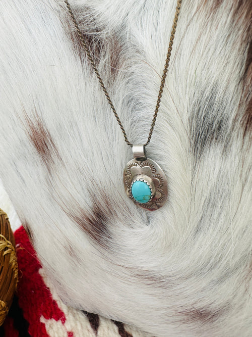 Old Pawn Handcrafted Sterling Silver and Turquoise Necklace