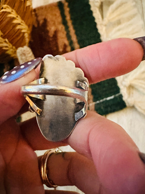 Old Pawn Handcrafted Turquoise & Sterling Silver Ring Size 7