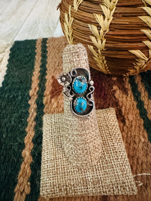Old Pawn Handcrafted Turquoise & Sterling Silver Ring Size 5.5
