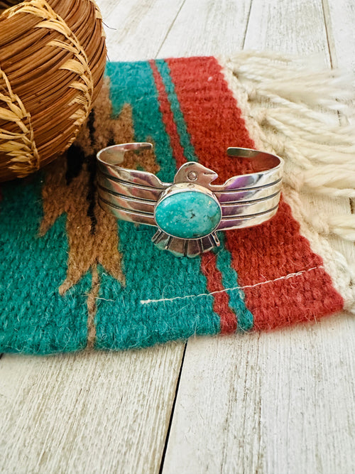 Navajo Turquoise & Sterling Silver Thunderbird Cuff Bracelet