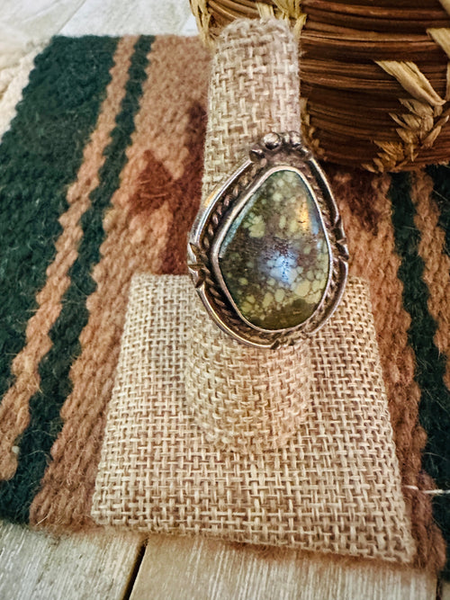 Old Pawn Handcrafted Turquoise & Sterling Silver Ring Size 7