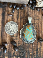 Hand Stamped Sterling Silver & Number 8 Turquoise Pendant by Kimari Somers