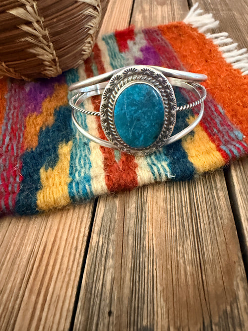 Handcrafted Old Pawn Sterling Silver & Turquoise Cuff Bracelet