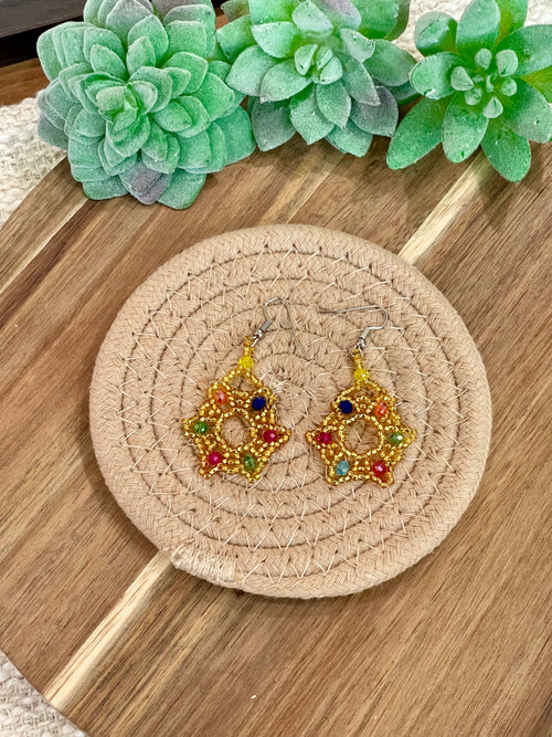 Handmade In Mexico Sterling Silver  , Multi Color Dangle Beaded Earrings