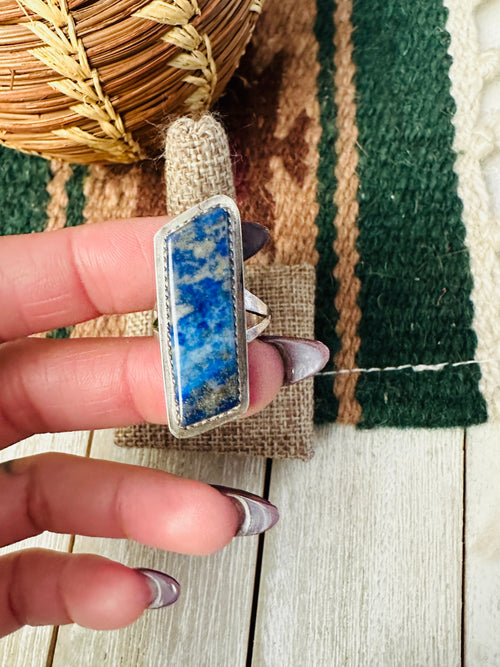 Old Pawn Handcrafted Lapis & Sterling Silver Ring Size 6.5