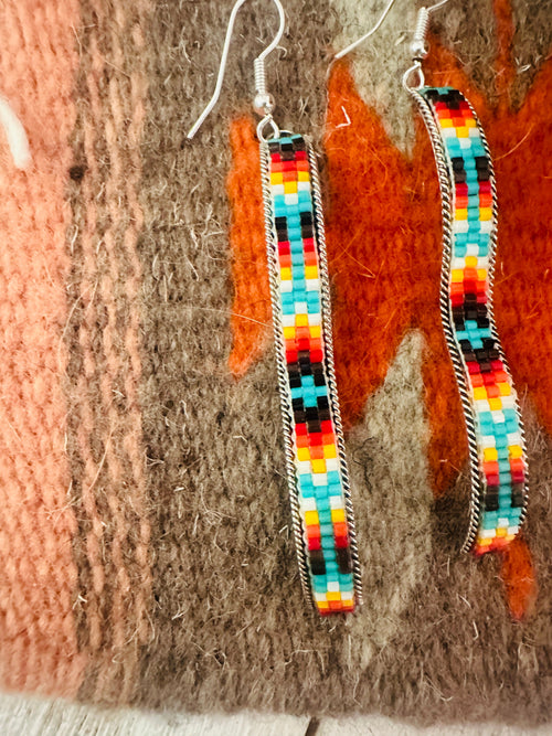 Navajo Handmade Multicolor Beaded Dangle Earrings