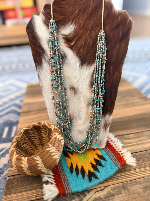 Old Pawn Handcrafted Turquoise & Heishi Shell Beaded 30” Necklace