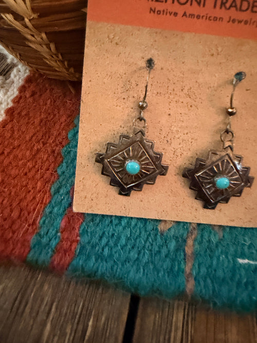 Old Pawn Handcrafted Sterling Silver & Turquoise Dangle Earrings
