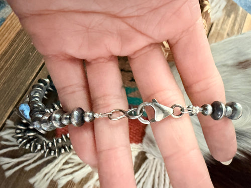 Handcrafted Turquoise & Sterling Silver Beaded Double Sided Jacla Necklace