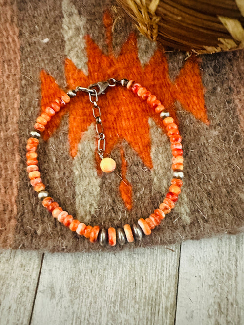 Navajo Sterling Silver Pearl & Spiny Oyster Beaded Bracelet