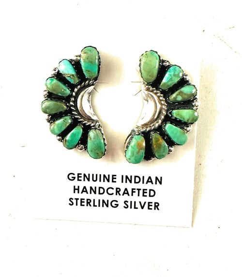 Navajo Turquoise & Sterling Silver Crescent Cluster Earrings